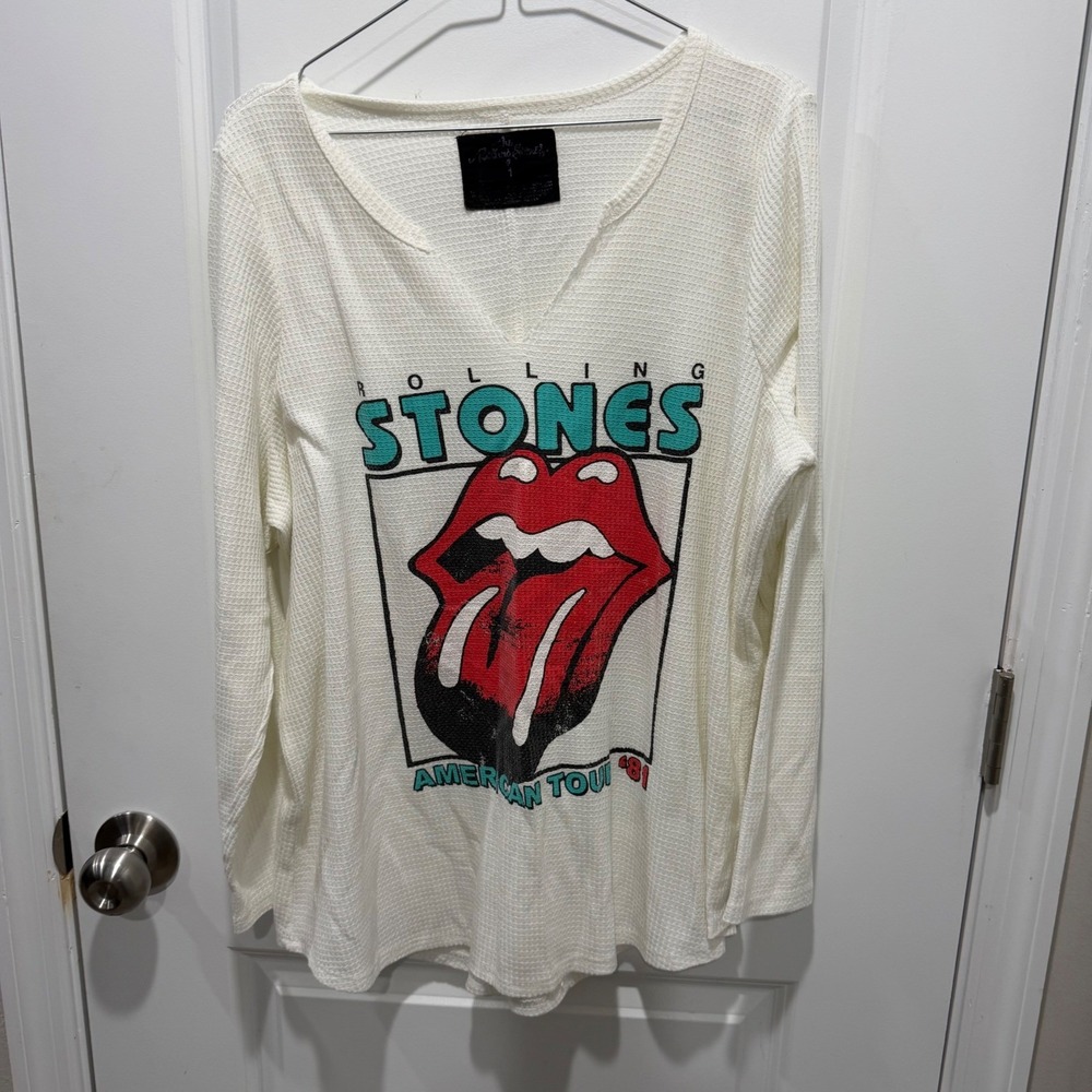 The Rolling Stones Women Thermal Shirt American Tour 81 Graphic White Size 1